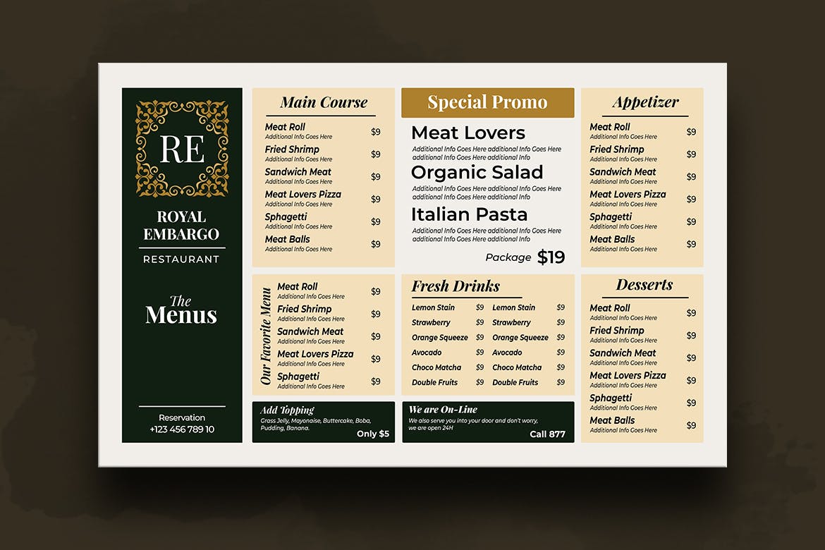 复古奢华西餐厅第一素材精选菜单模板 Food Menu Royal Resto插图(1)