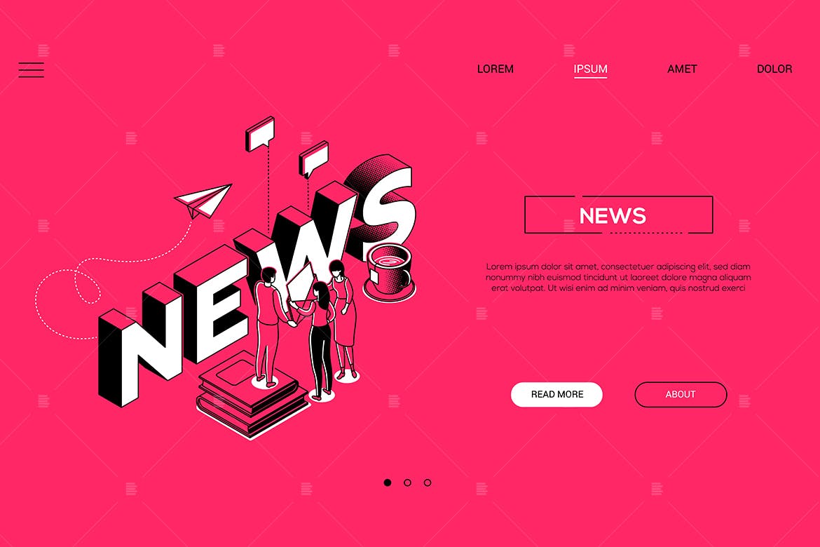 新闻创作线条艺术设计风格网站Banner设计插画素材 News creation isometric web banner插图1