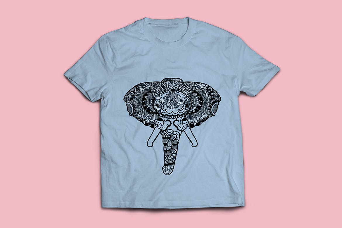 大象-曼陀罗花手绘T恤印花图案设计矢量插画蚂蚁素材精选素材 Elephant Mandala T-shirt Design Illustration插图(3)