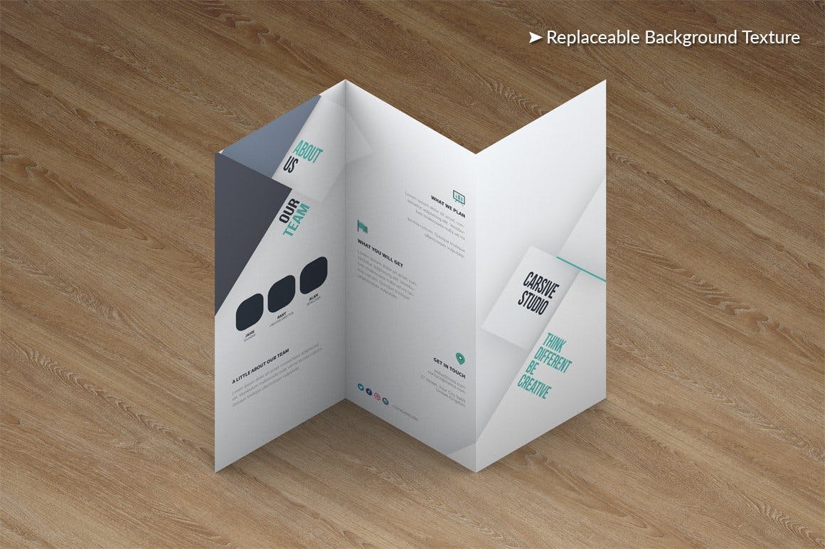 三折页传单设计多角度效果图样机蚂蚁素材精选模板 Trifold Brochure Mock-Up插图(5)
