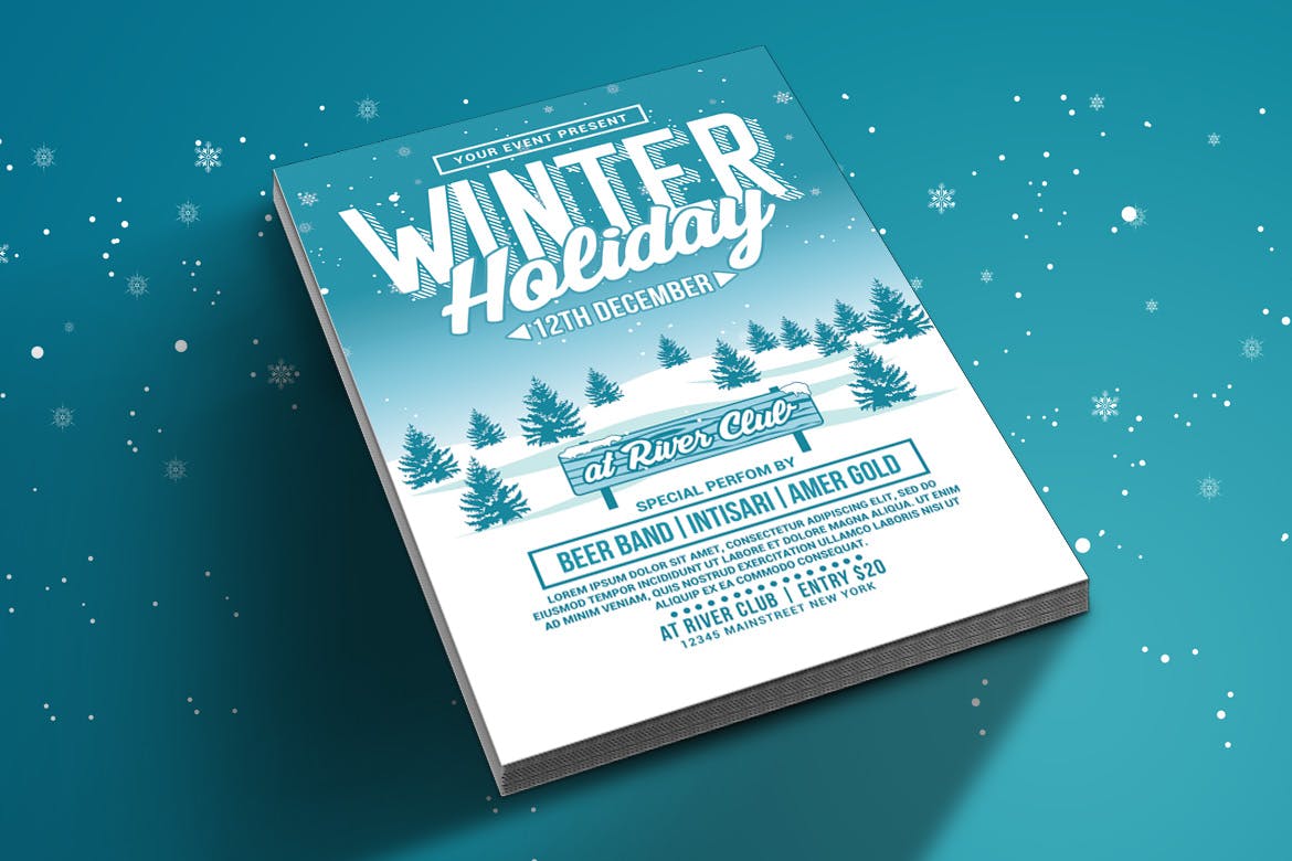 寒假派对活动海报传单第一素材精选PSD模板 Winter Holiday Party Flyer插图(1)