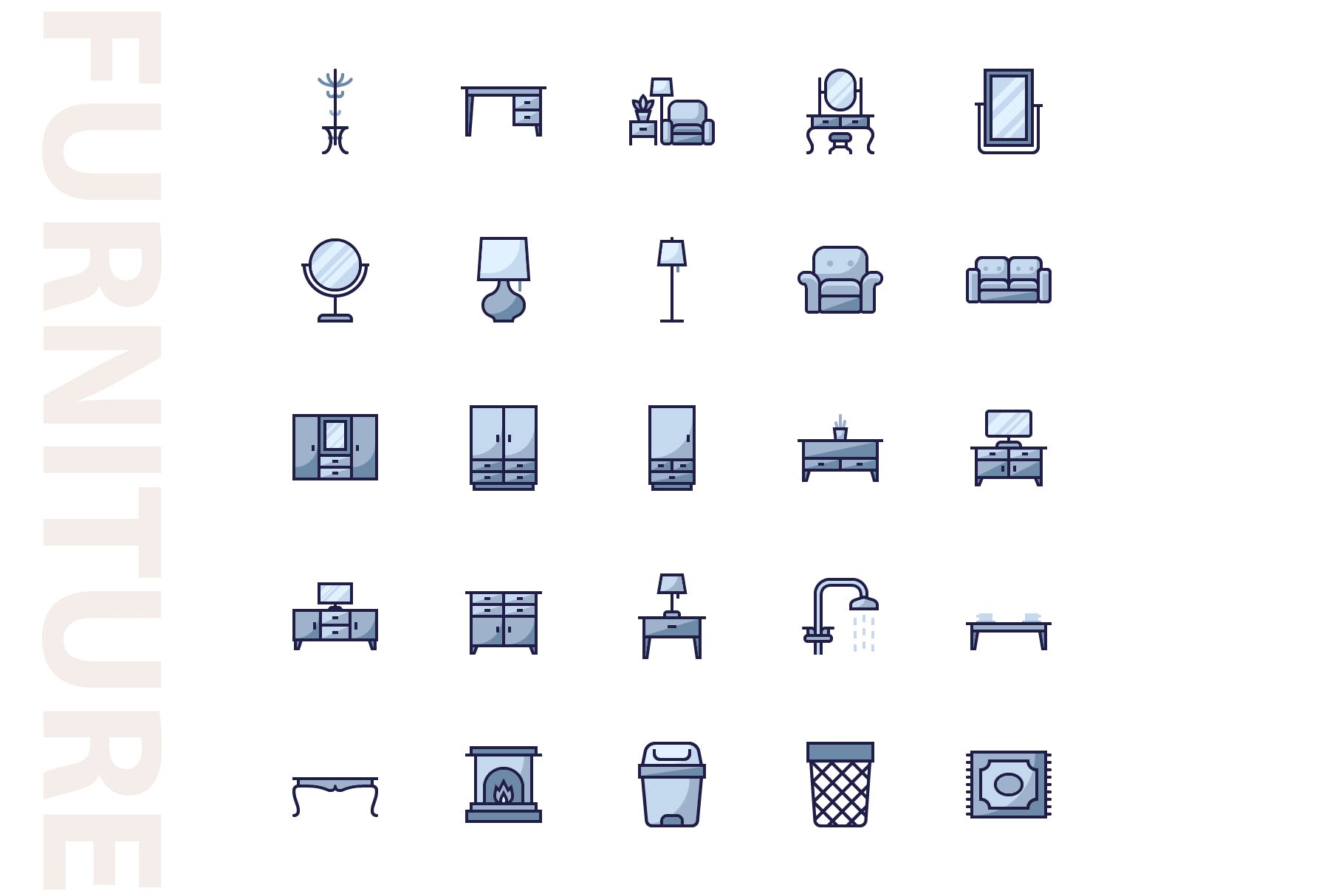 25枚家具矢量填充第一素材精选图标v2 Furniture Filled Part 2插图(3)