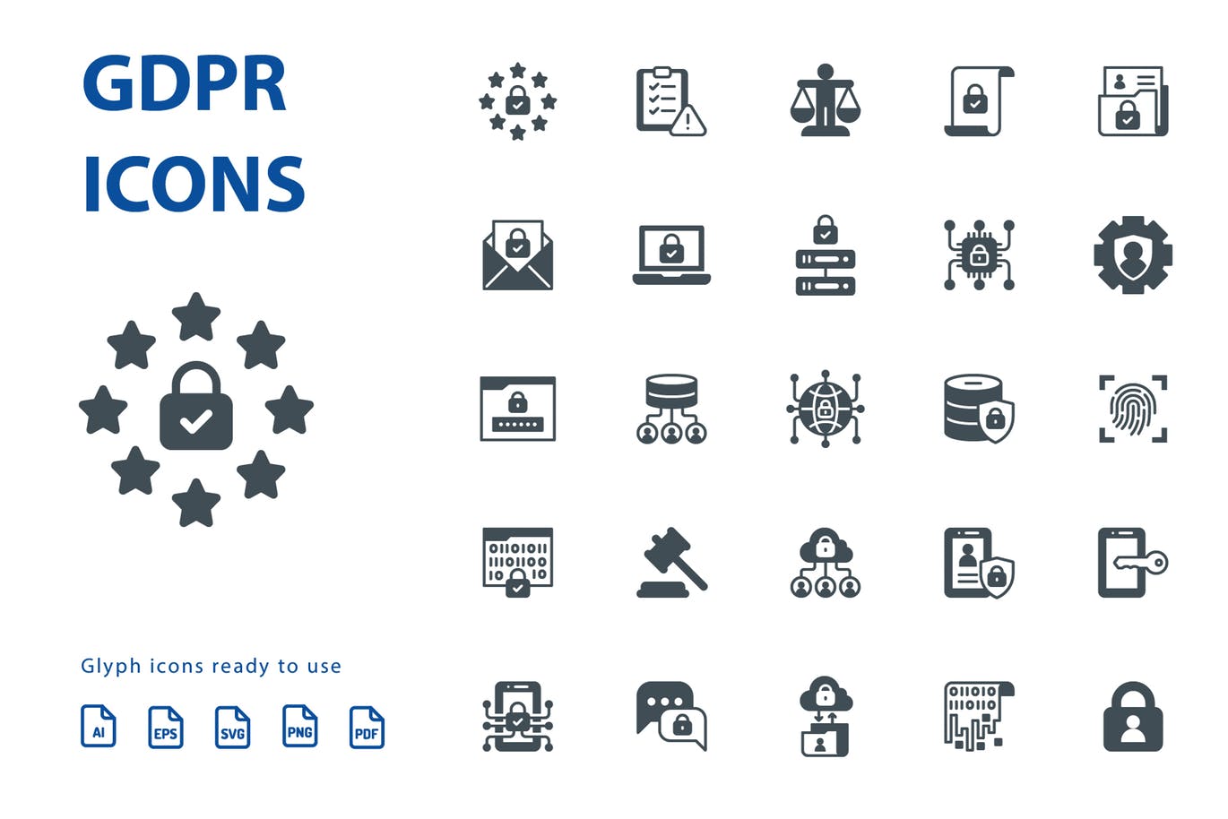 25枚GDPR通用数据保护条例主题Glyph风格蚂蚁素材精选图标 GDPR Glyph插图(1)