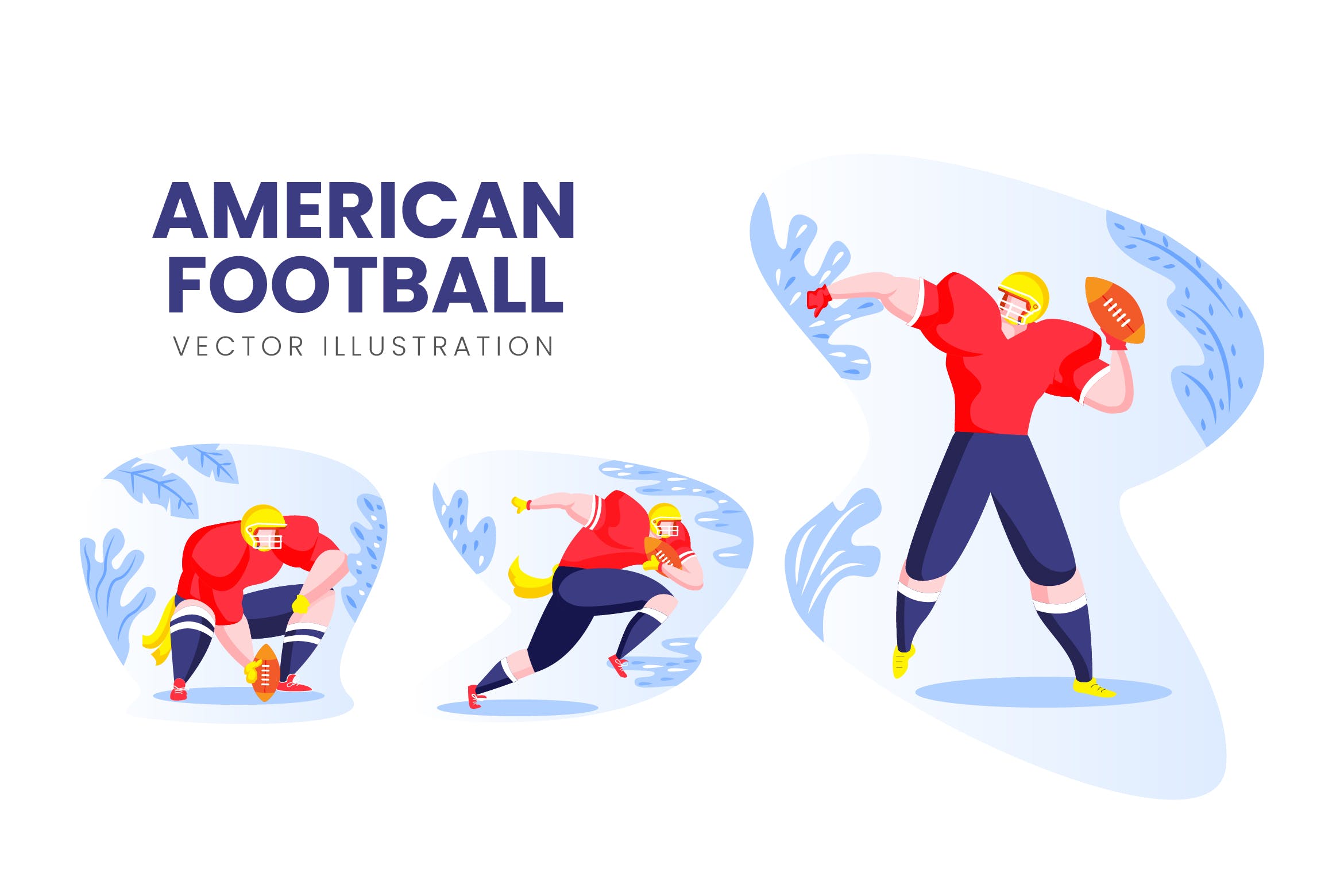 美式足球运动员人物形象蚂蚁素材精选手绘插画矢量素材 American Football Vector Character Set插图