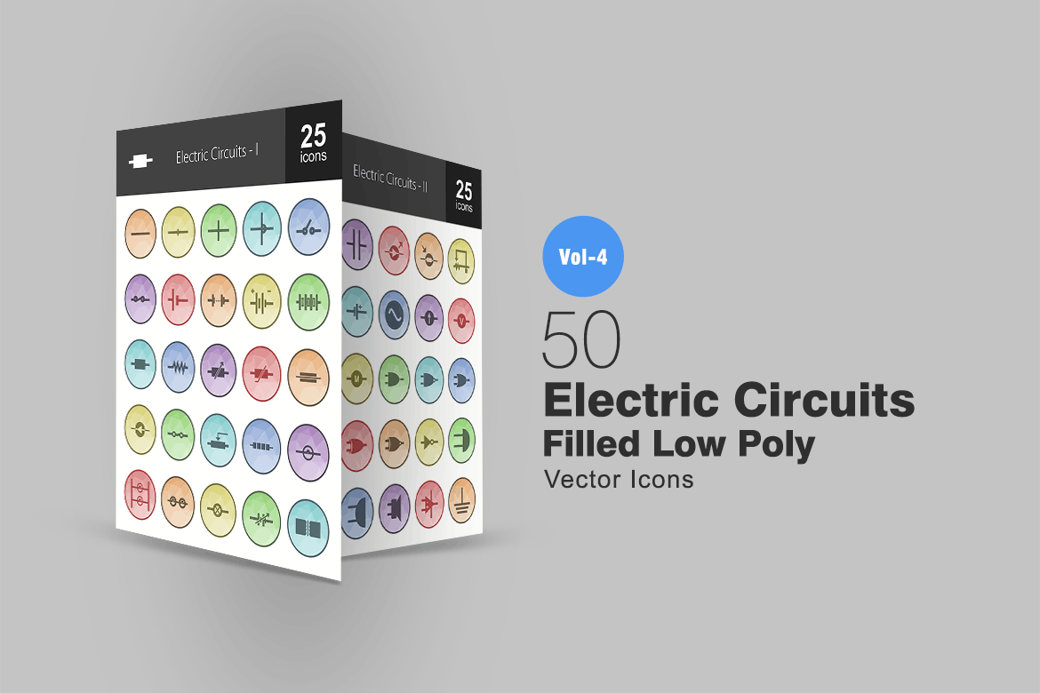 50枚电路线路板主题多边形填充色圆形第一素材精选图标 50 Electric Circuits Filled Low Poly Icons插图