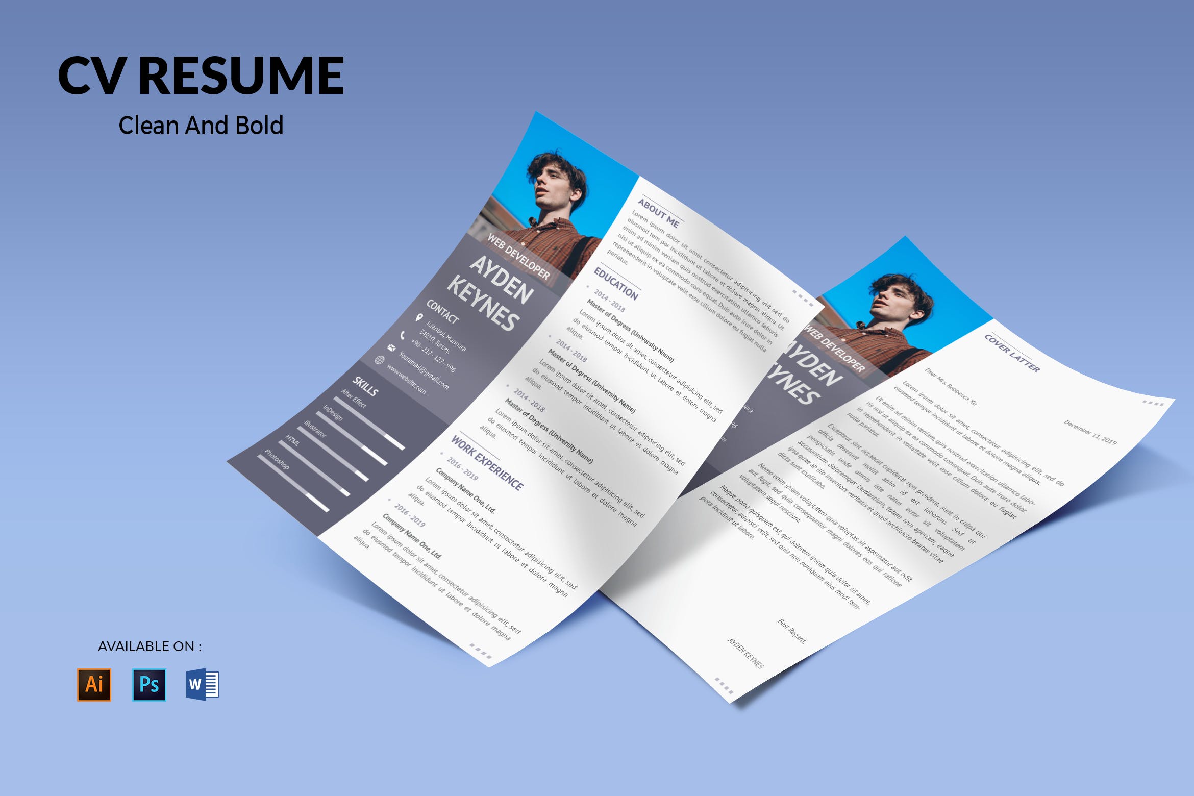 网页开发职位电子大洋岛精选简历模板 CV Resume Simple And Elegant插图