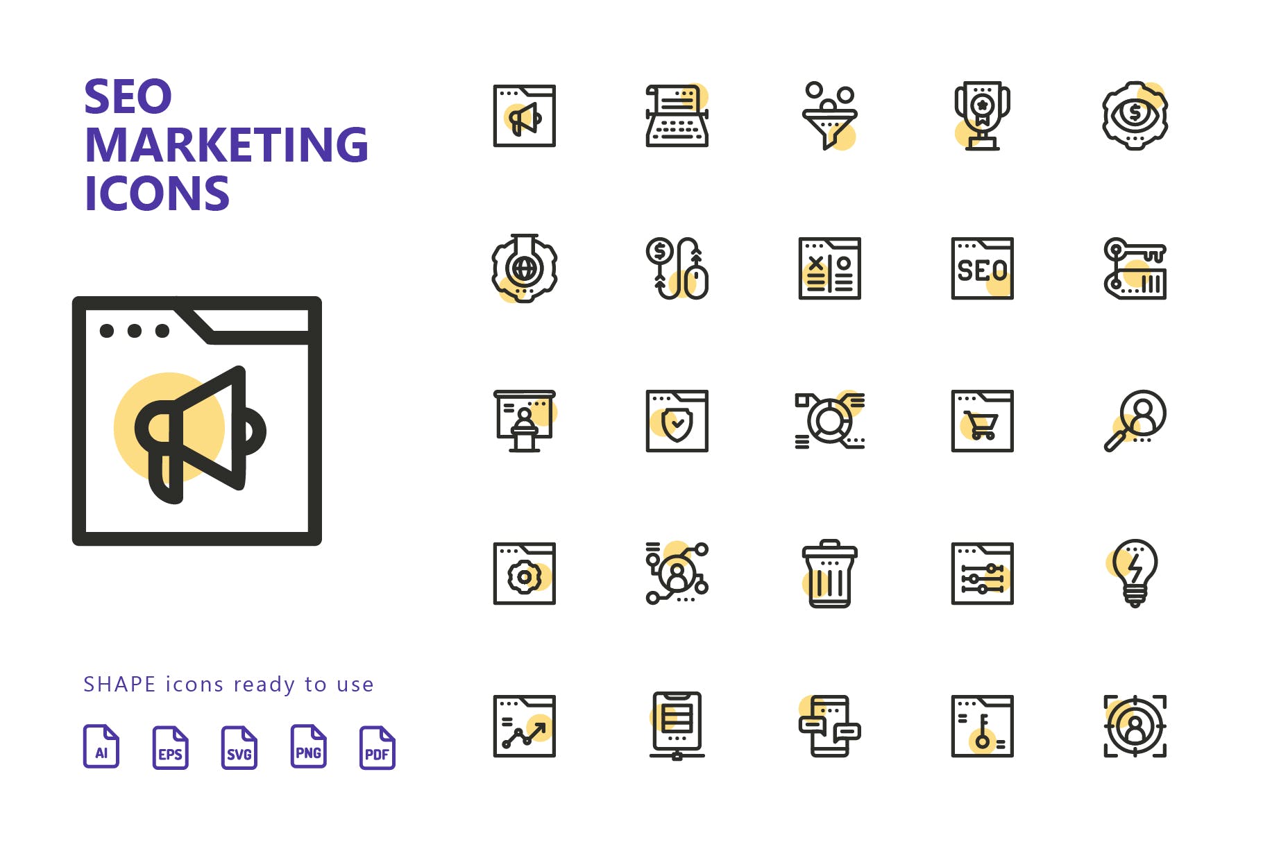 25枚SEO搜索引擎优化营销矢量圆点装饰第一素材精选图标v2 SEO Marketing Shape Icons插图(1)