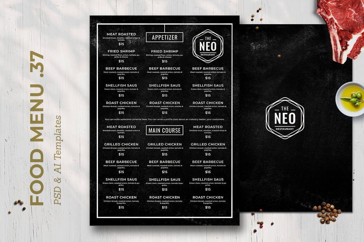 黑板画风格西餐厅第一素材精选菜单模板v37 Blackboard Food Menu. 37插图