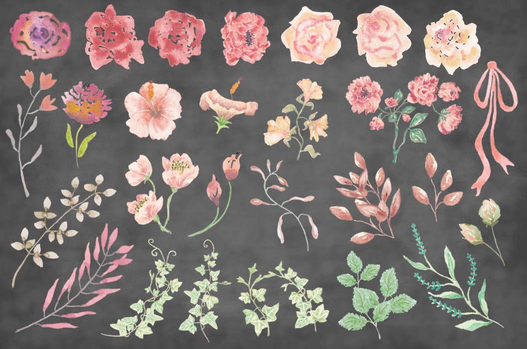 复古风格水彩玫瑰图案剪贴画素材 Vintage Roses Watercolor Clip Art Bundle插图(7)