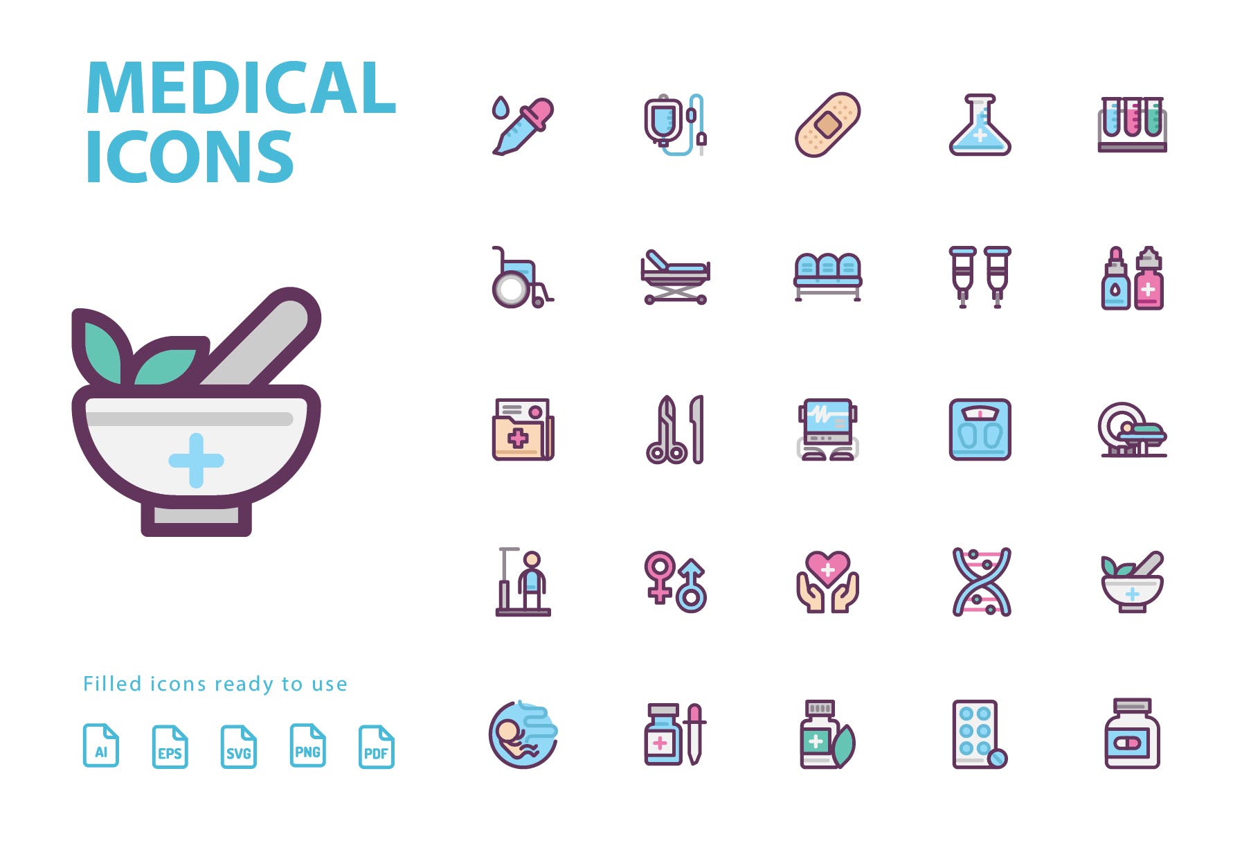 25枚医疗药物主题矢量填充蚂蚁素材精选图标v2 Medical Filled Icons插图(2)