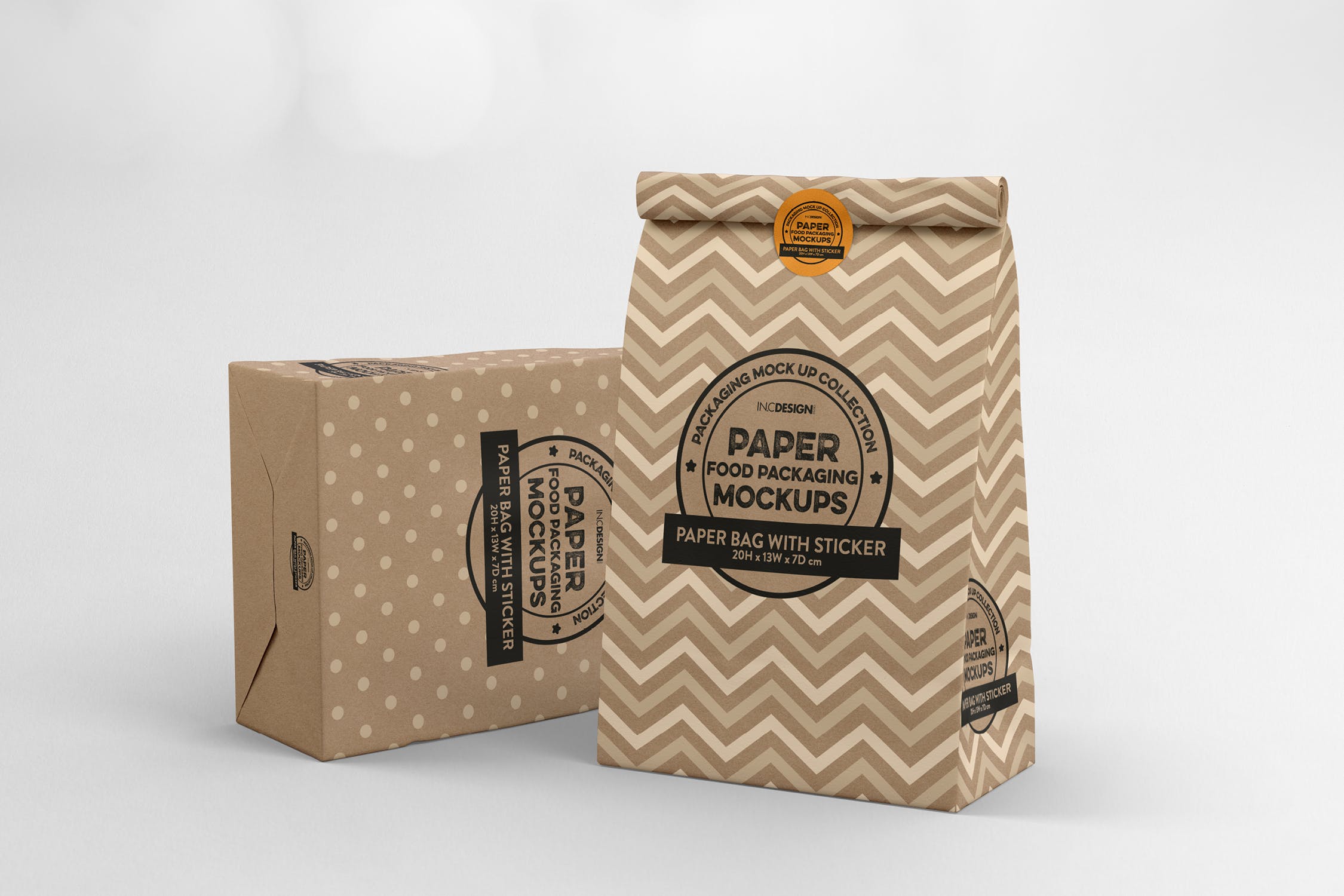 贴纸密封包装纸袋设计效果图第一素材精选 Paper Bag with sticker Seal Packaging Mockup插图(1)