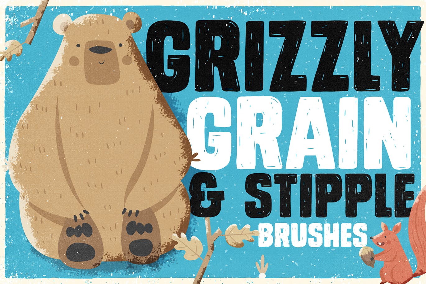 手绘设计师必备-流行的仿旧阴影效果点画创作PS笔刷第一素材精选 Grizzly Grain & Stipple Shader Brushes插图