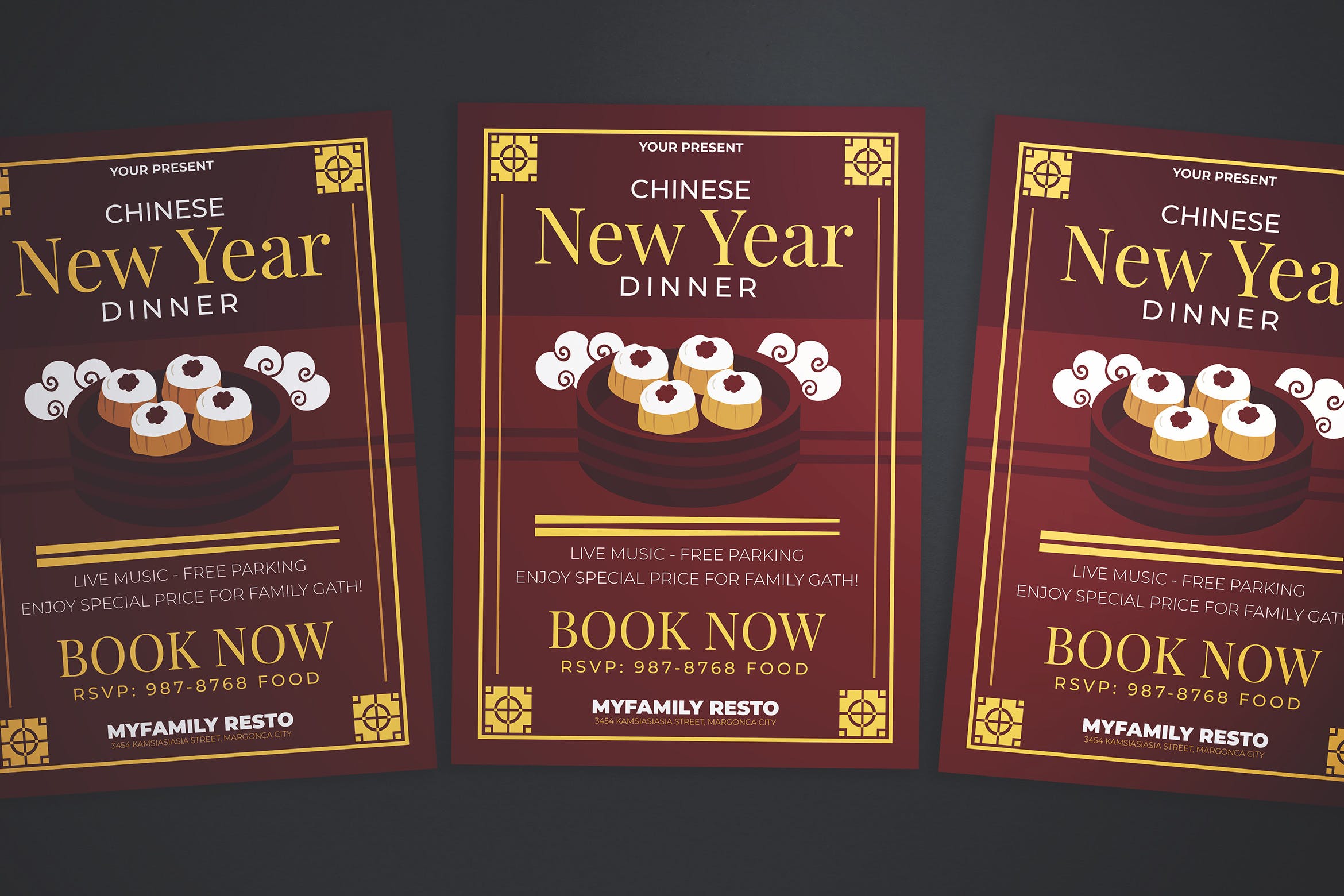 中式餐厅新年晚宴预订海报传单第一素材精选PSD模板 Chinese New Year Dinner Flyer插图