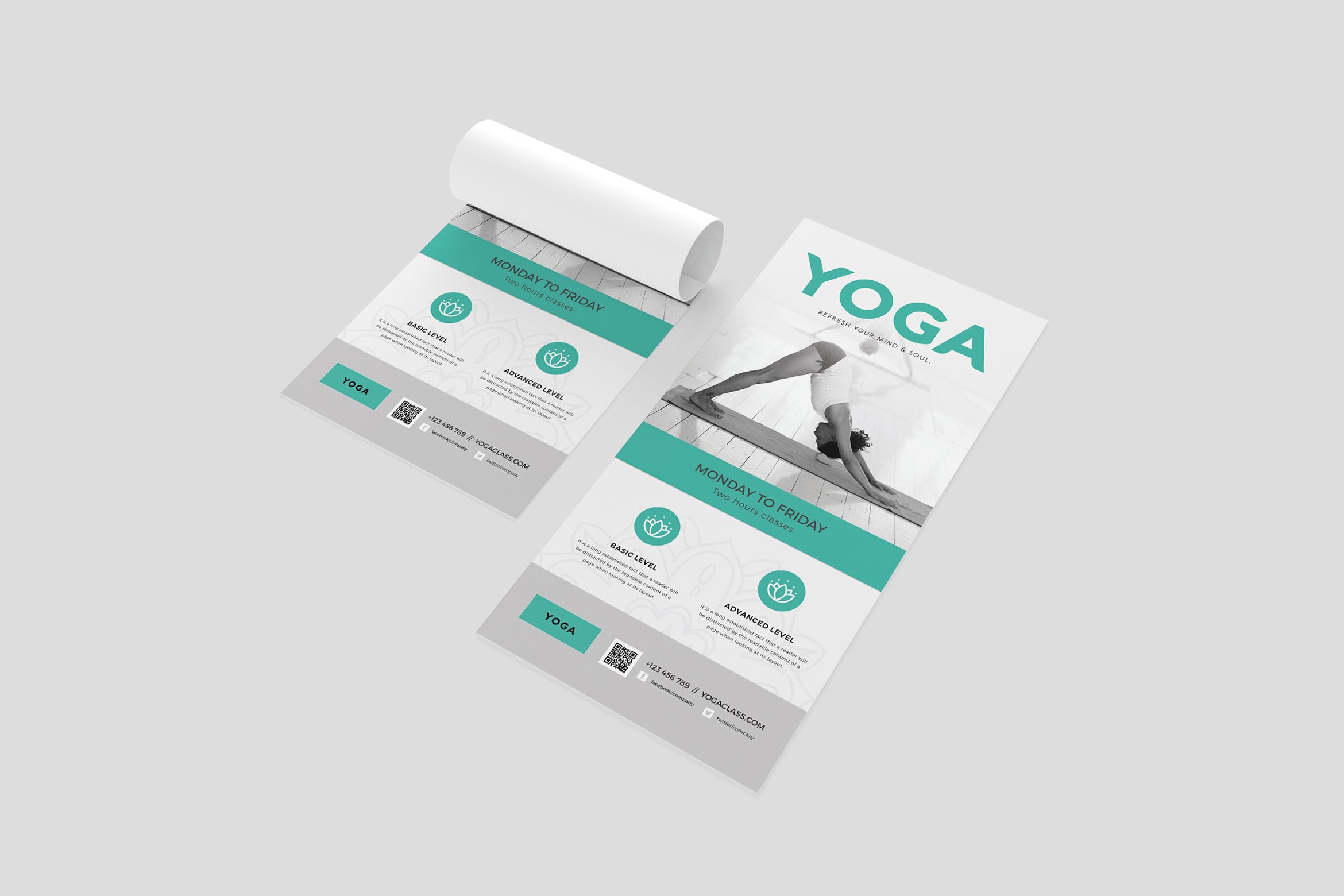 瑜伽培训资料DL宣传单设计模板 Yoga DL Flyer插图
