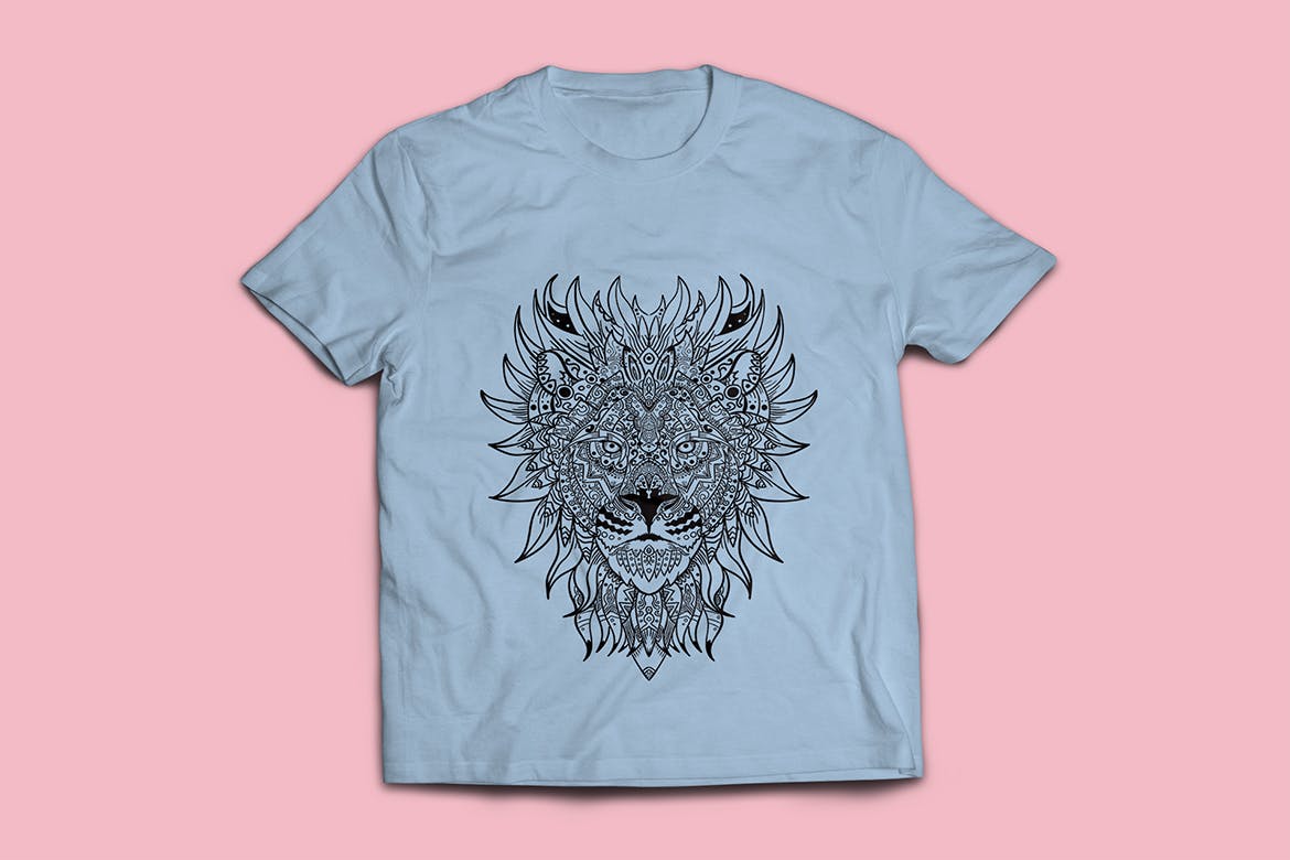 狮子-曼陀罗花手绘T恤印花图案设计矢量插画大洋岛精选素材 Lion Mandala T-shirt Design Vector Illustration插图3