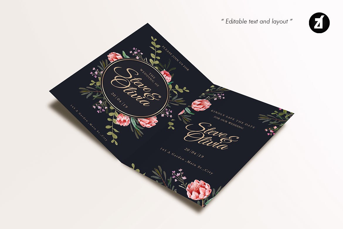 水彩手绘花卉婚礼婚宴邀请平面设计素材 Floral Hand-drawn Watercolor Wedding Invitation插图(4)