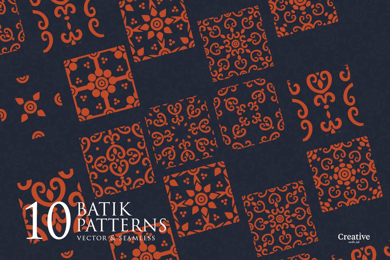 蜡染无缝印花图案背景设计素材包 Batik Seamless pattern set插图1