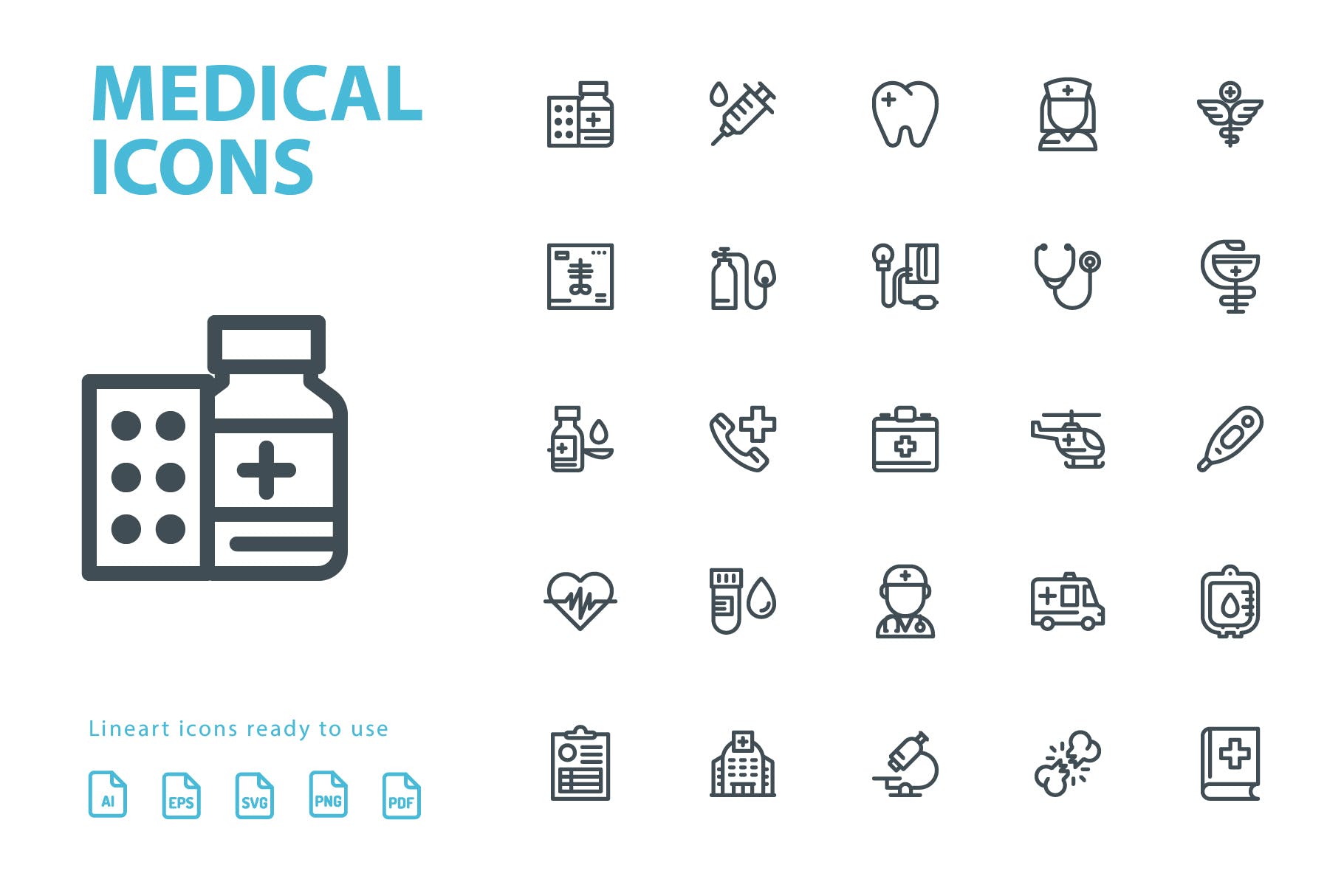 25枚医学药物主题矢量线性第一素材精选图标 Medical Lineart Icons插图(2)