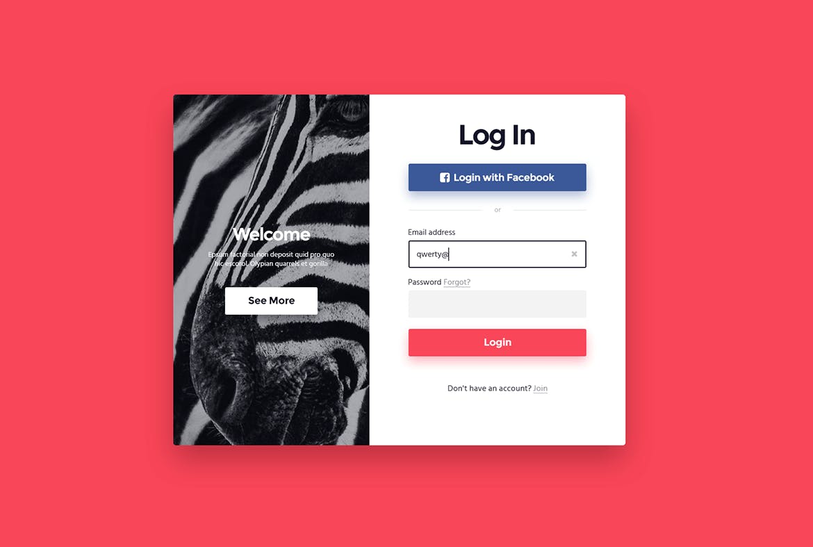 网站登录注册窗口表单设计蚂蚁素材精选模板 “Zebra” Login & Registration Form插图(4)