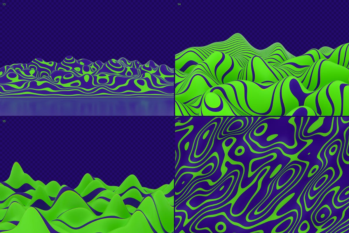 抽象蓝绿色3D波浪线背景图素材 Abstract  3D Wavy Lines Background -Green and Blue插图(9)