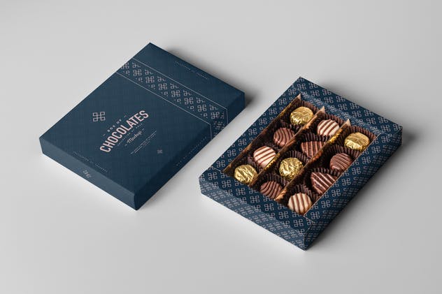 巧克力包装盒外观设计图第一素材精选模板 Box Of Chocolates Mock-up插图(6)