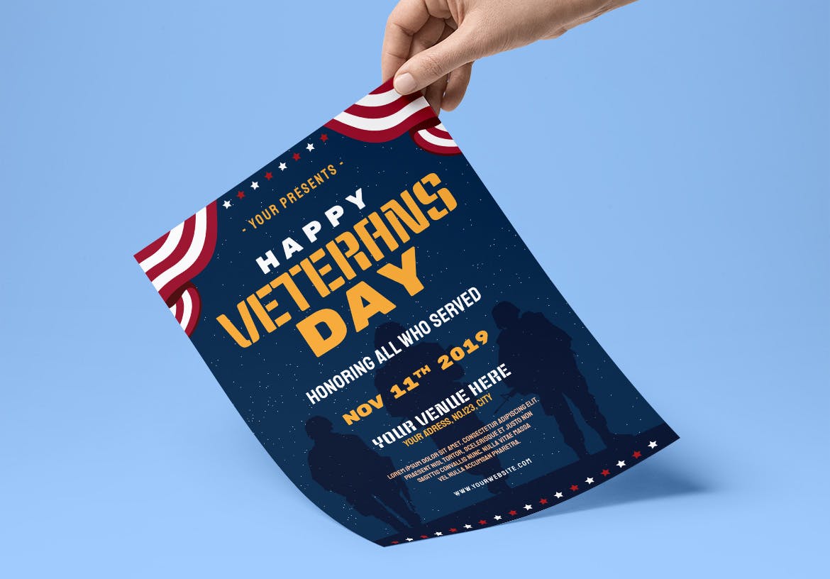美国退伍军人节活动海报传单蚂蚁素材精选PSD模板 US Veterans Day Flyer插图(1)