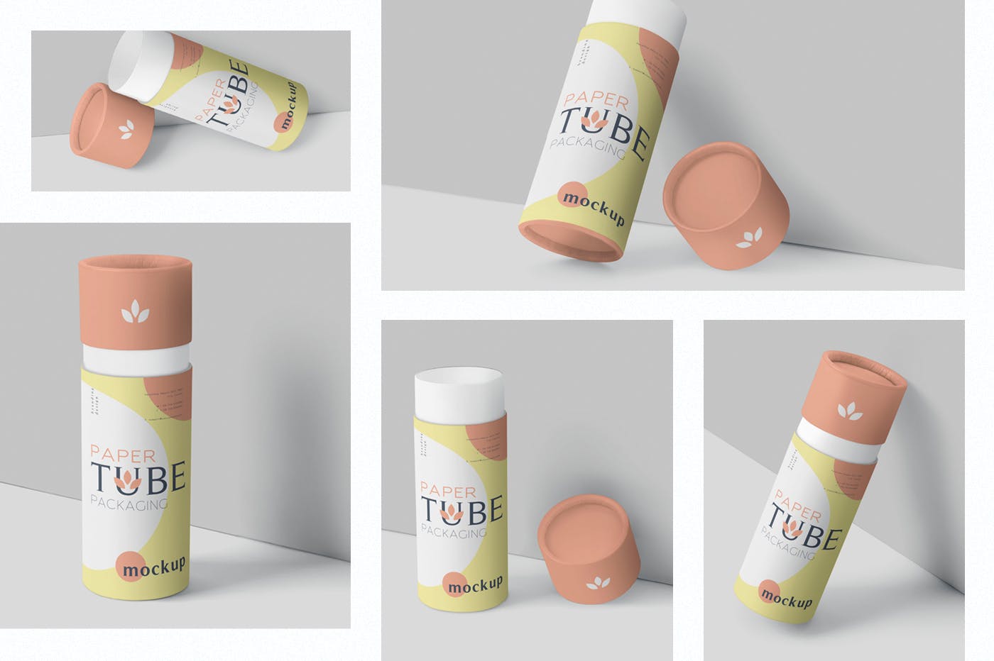纸管包装外观设计效果图大洋岛精选模板 Paper Tube Packaging Mockup Set – Slim插图1