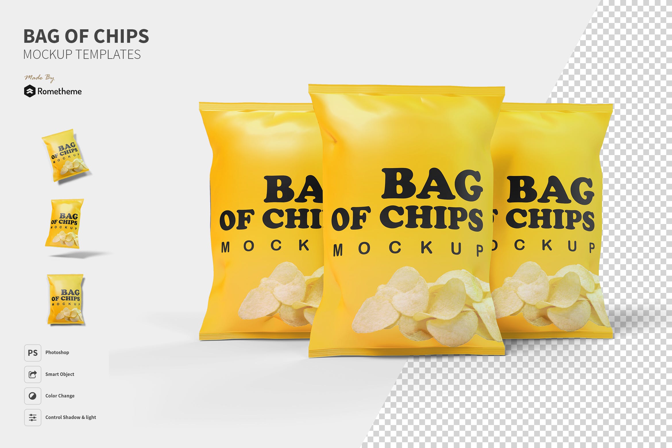 薯片膨化食品包装袋设计蚂蚁素材精选模板 Bag of Chips – Mockup FH插图