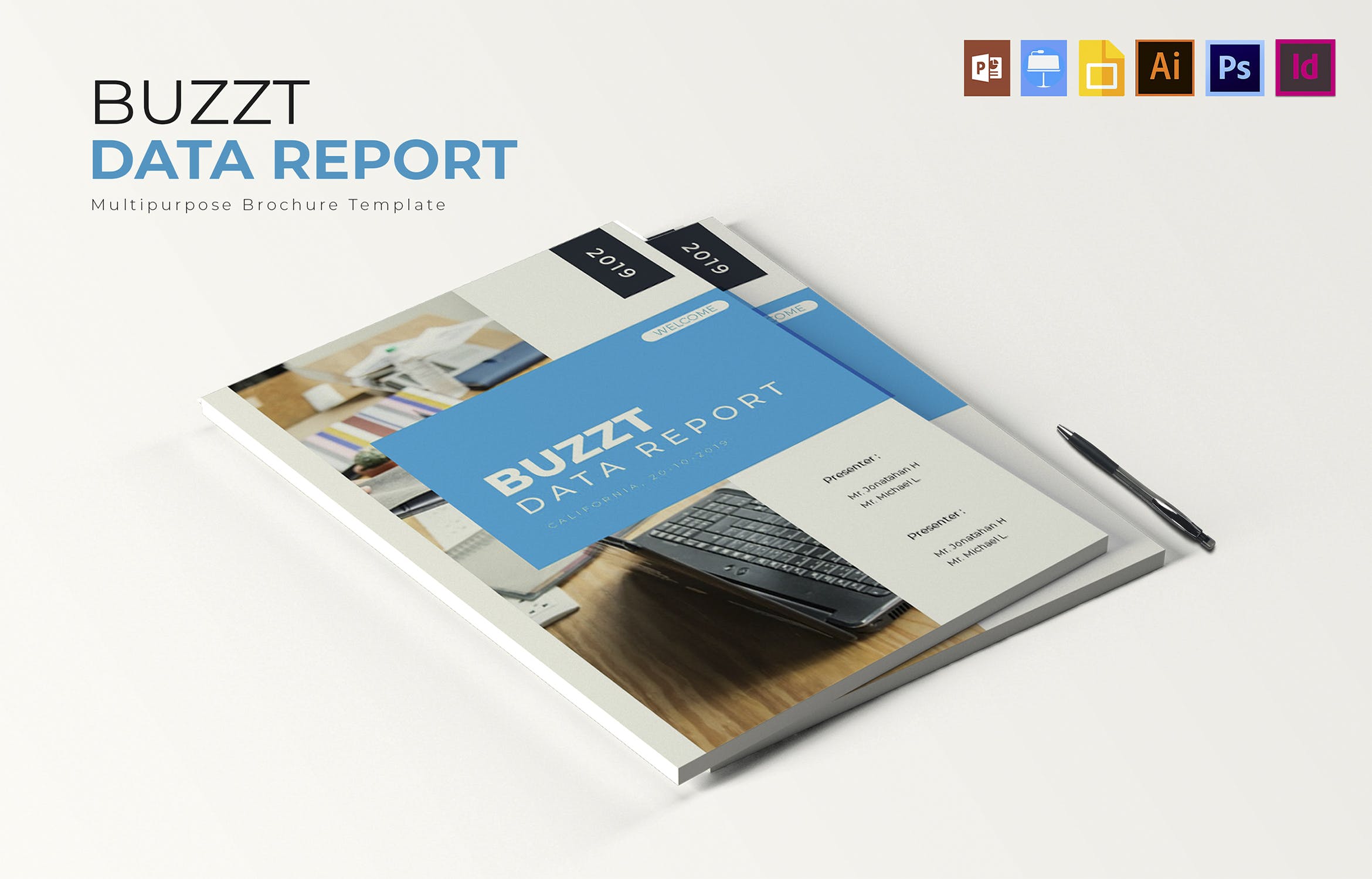 蓝色主题风格数据统计分析报告设计模板 Buzzt Data Report | Brochure Template插图(3)
