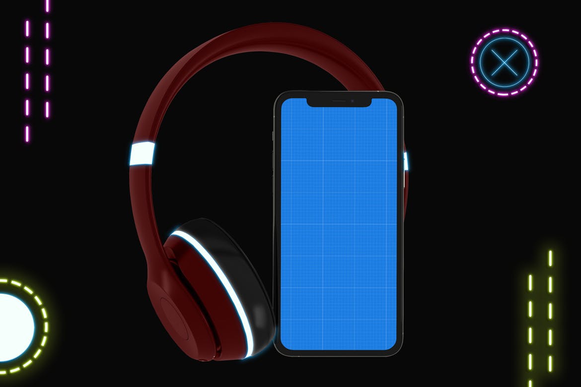 霓虹灯设计风格iPhone手机音乐APP应用UI设计图蚂蚁素材精选样机 Neon iPhone Music App Mockup插图(7)