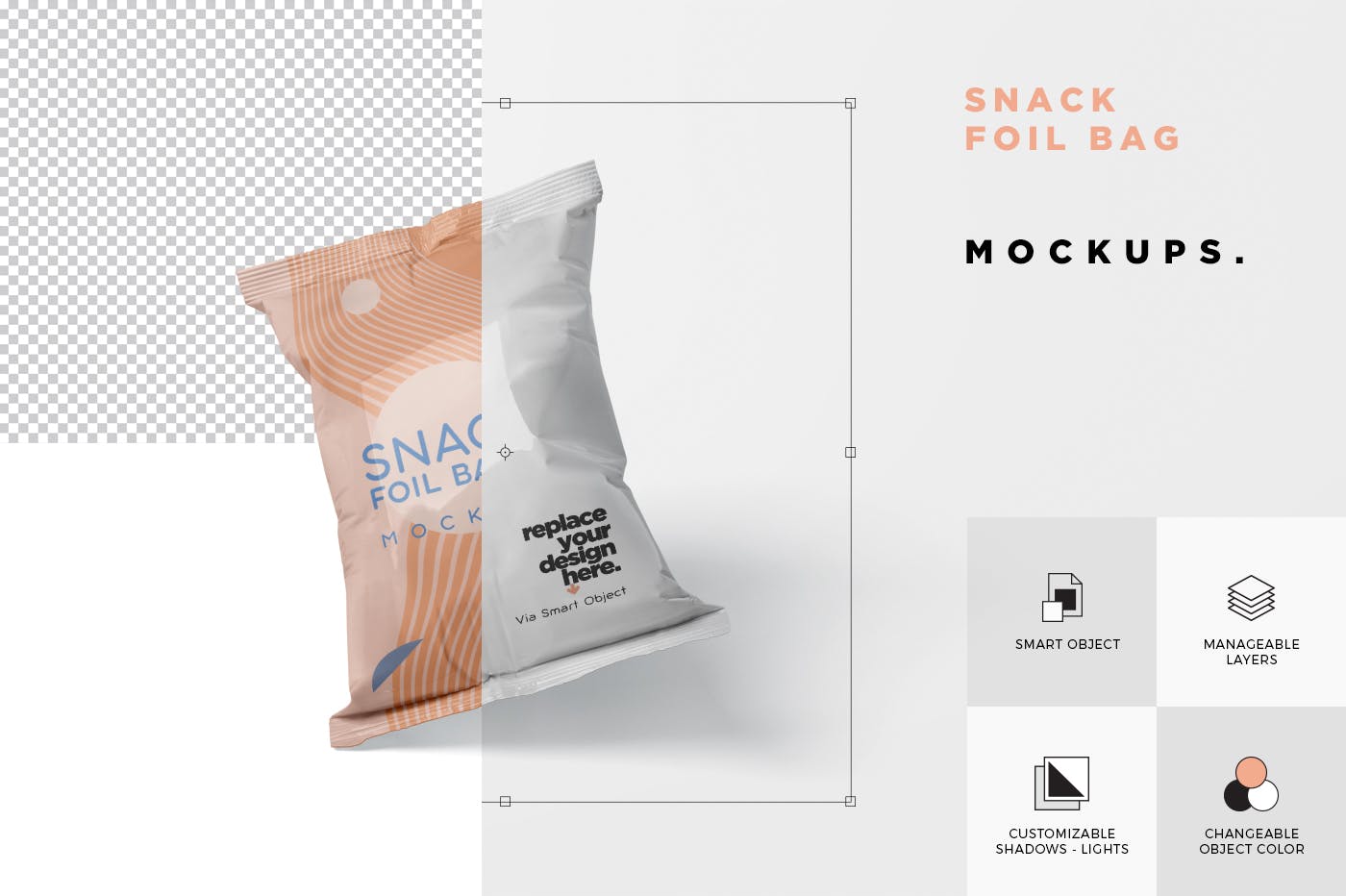 小吃零食铝箔袋/塑料包装袋设计图第一素材精选 Snack Foil Bag Mockup – Plastic插图(5)