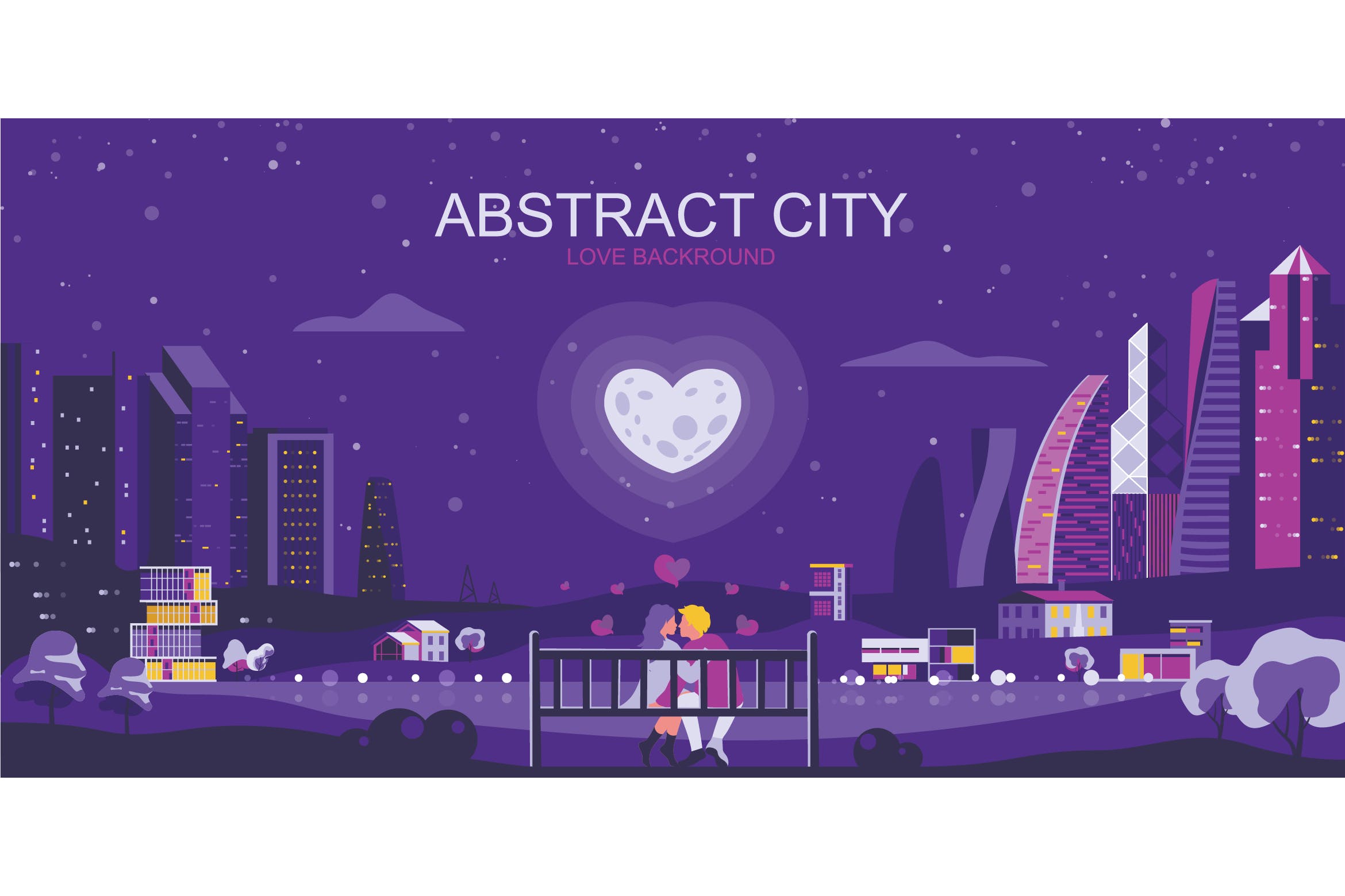 城市之恋主题网站Header设计矢量插画 Love City Vector Illustration Header Website插图