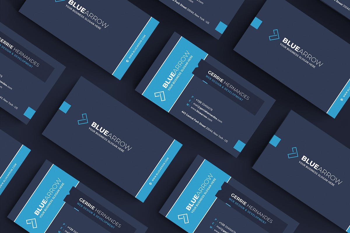 蓝色风格科技企业名片版式设计模板 Business Card插图