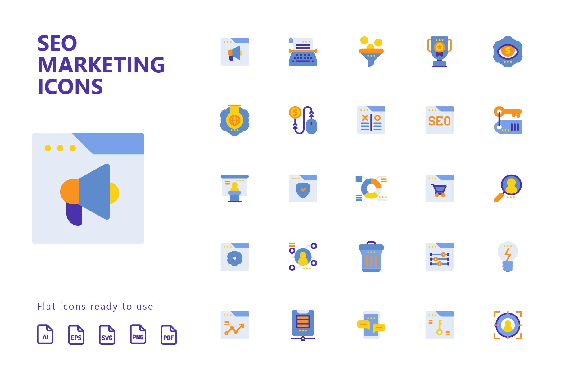 25枚SEO搜索引擎优化营销扁平化矢量蚂蚁素材精选图标v2 SEO Marketing Flat Icons插图(1)