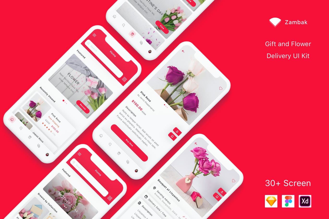 礼品&鲜花预订服务APP应用UI设计蚂蚁素材精选套件 Zambak – Gift and Flower Delivery App UI Kit插图