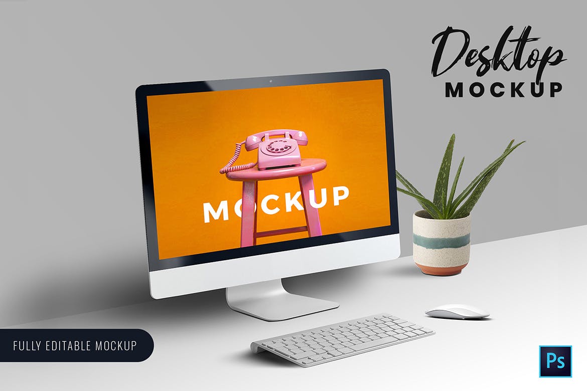 iMac一体机电脑屏幕预览蚂蚁素材精选样机模板 Desktop Mockup插图(1)