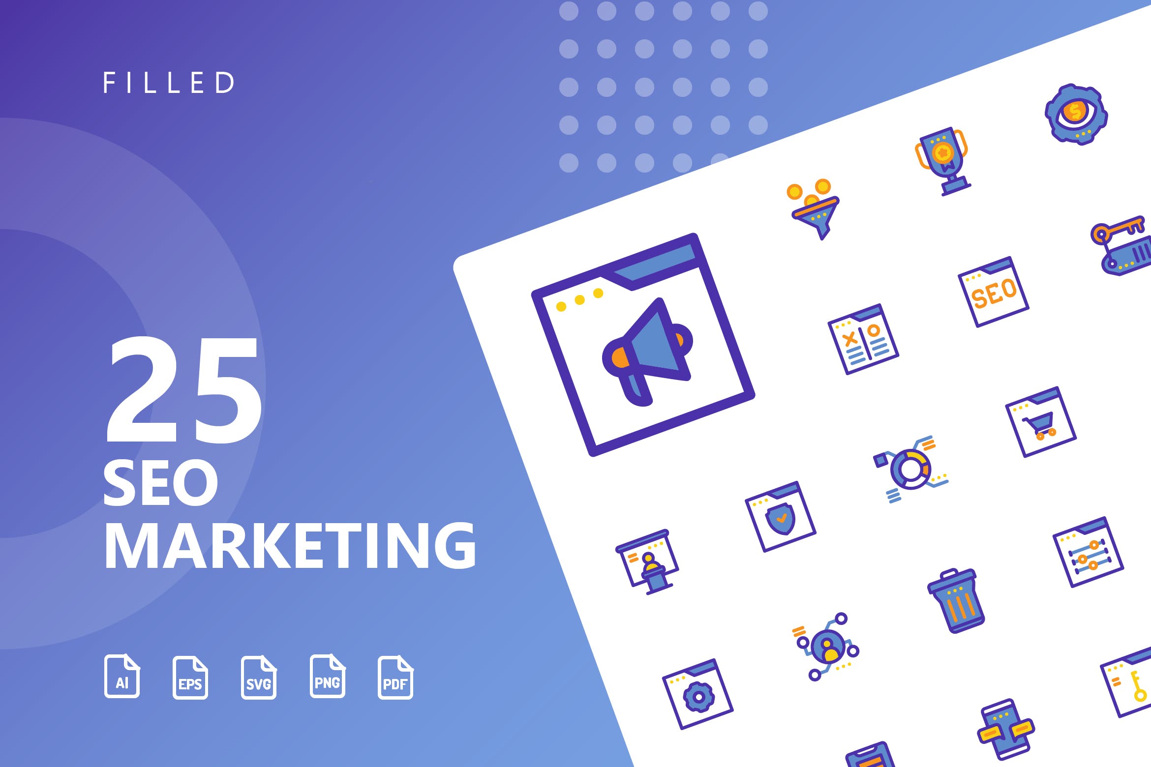 25枚SEO搜索引擎优化营销矢量填充第一素材精选图标v2 SEO Marketing Filled Icons插图