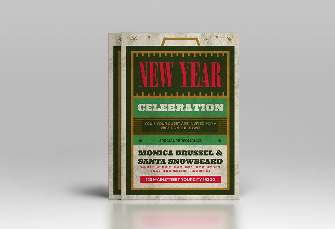 复古排版设计风格新年主题活动海报传单蚂蚁素材精选PSD模板 New Year Flyer插图(2)