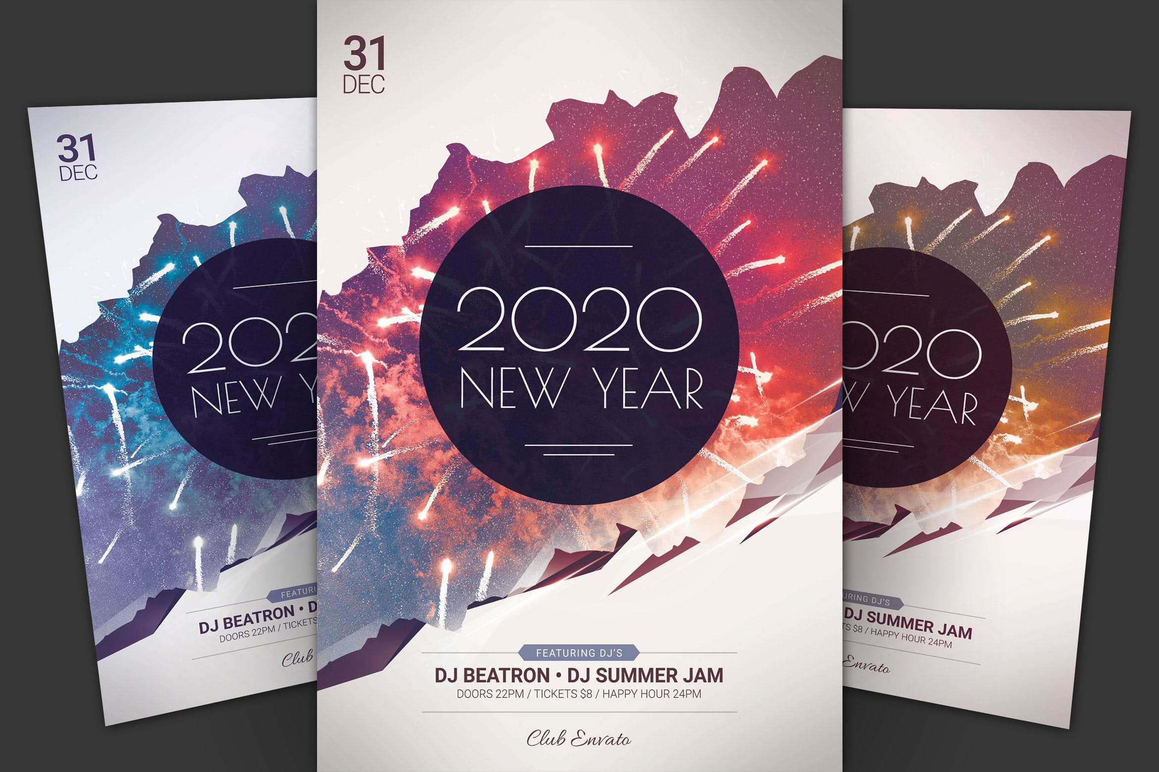 2020年新年主题DJ音乐活动海报传单大洋岛精选PSD模板 New Year Flyer插图