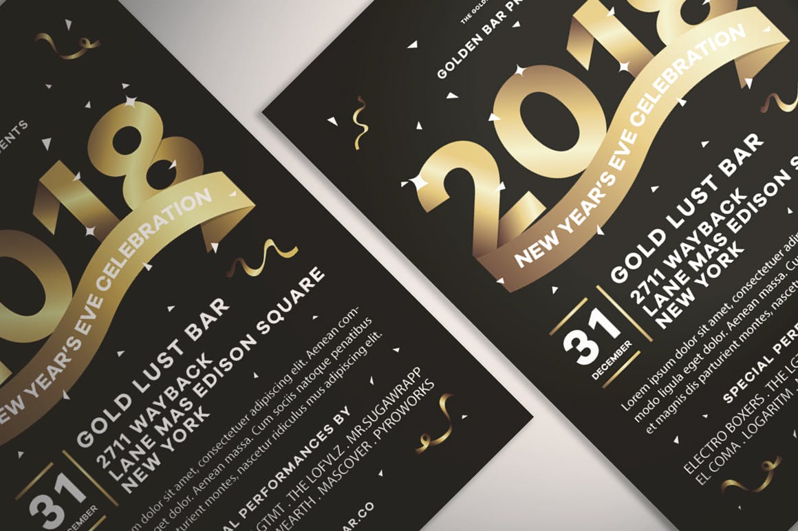 新年前夜金色文字海报传单第一素材精选PSD模板v1 New Year’s Eve Celebration Flyer插图(1)