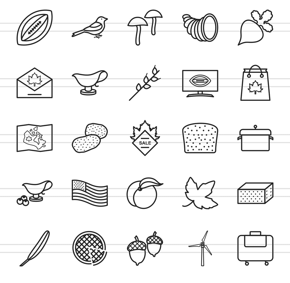 50枚感恩节主题矢量线性第一素材精选图标 50 Thanksgiving Line Icons插图(2)