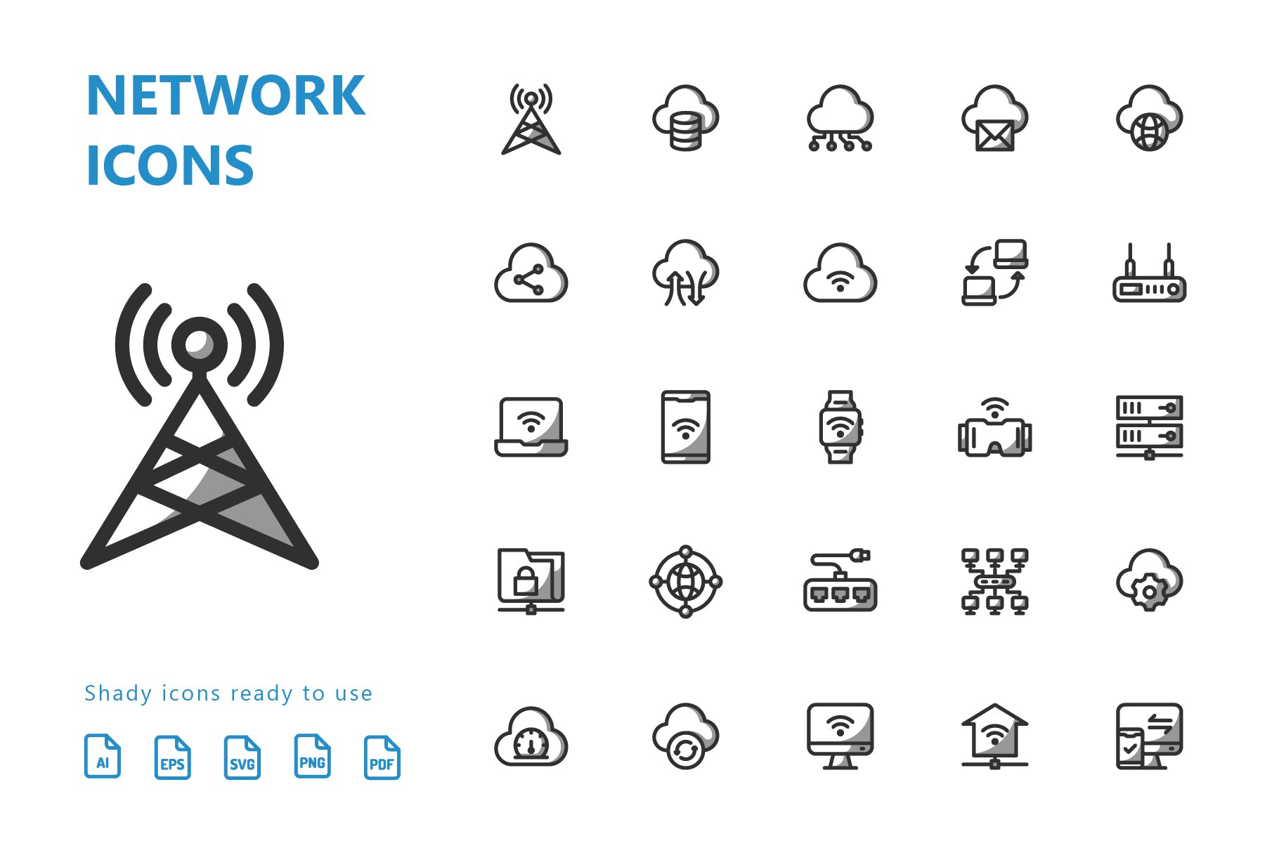 网络科技主题矢量阴影第一素材精选图标 Network Shady Icons插图(2)