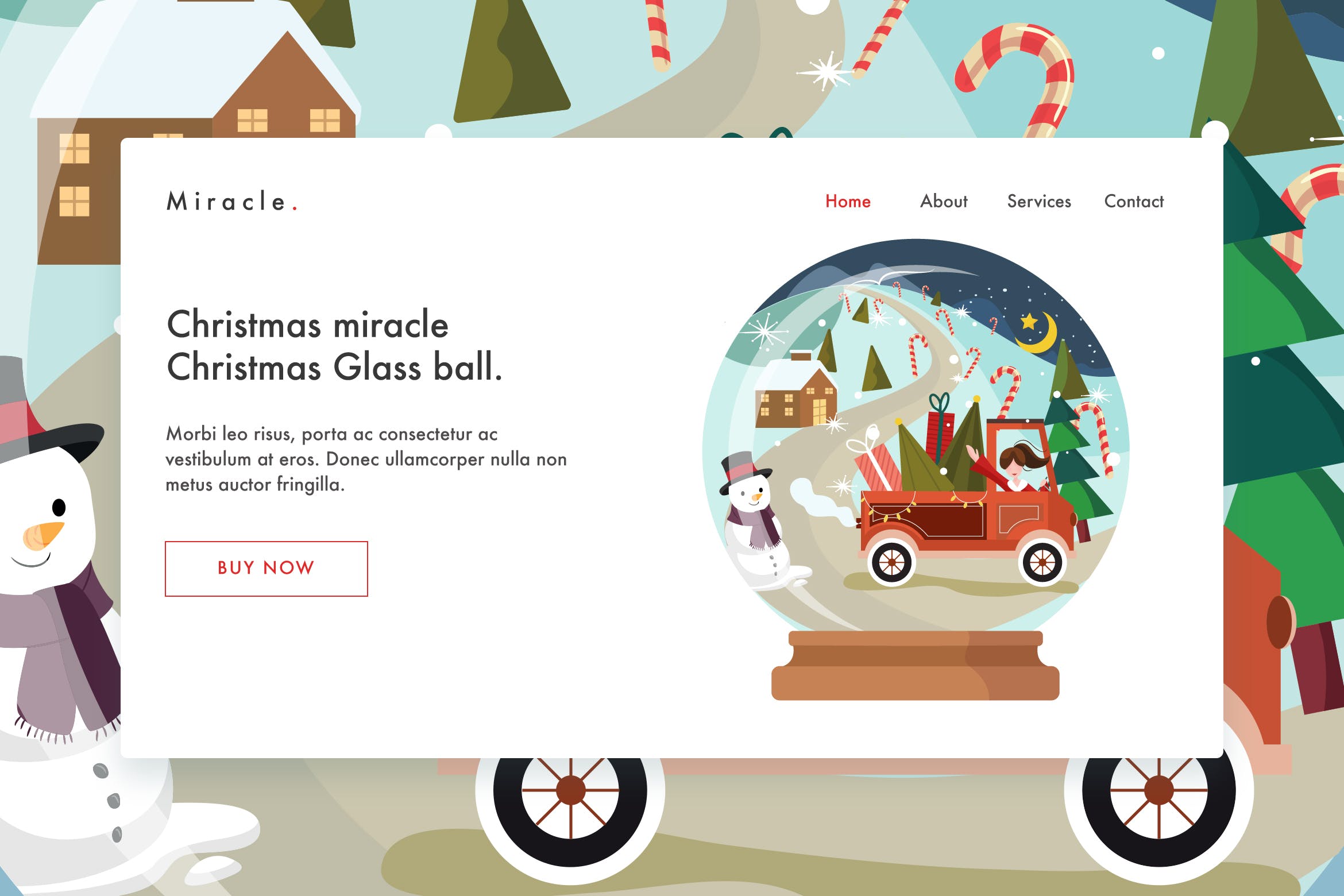圣诞节主题玻璃球网站设计矢量插画素材 Christmas Miracle Christmas glass ball web Landing插图