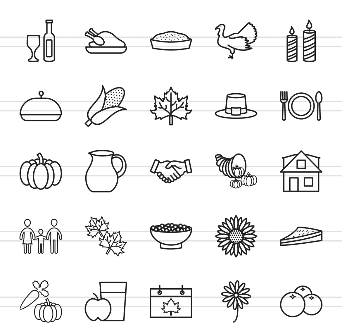 50枚感恩节主题矢量线性第一素材精选图标 50 Thanksgiving Line Icons插图(1)