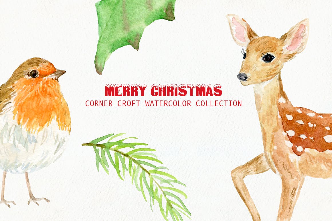 水彩设计风格圣诞节主题卡片设计模板 Watercolor Merry Christmas Cards插图4