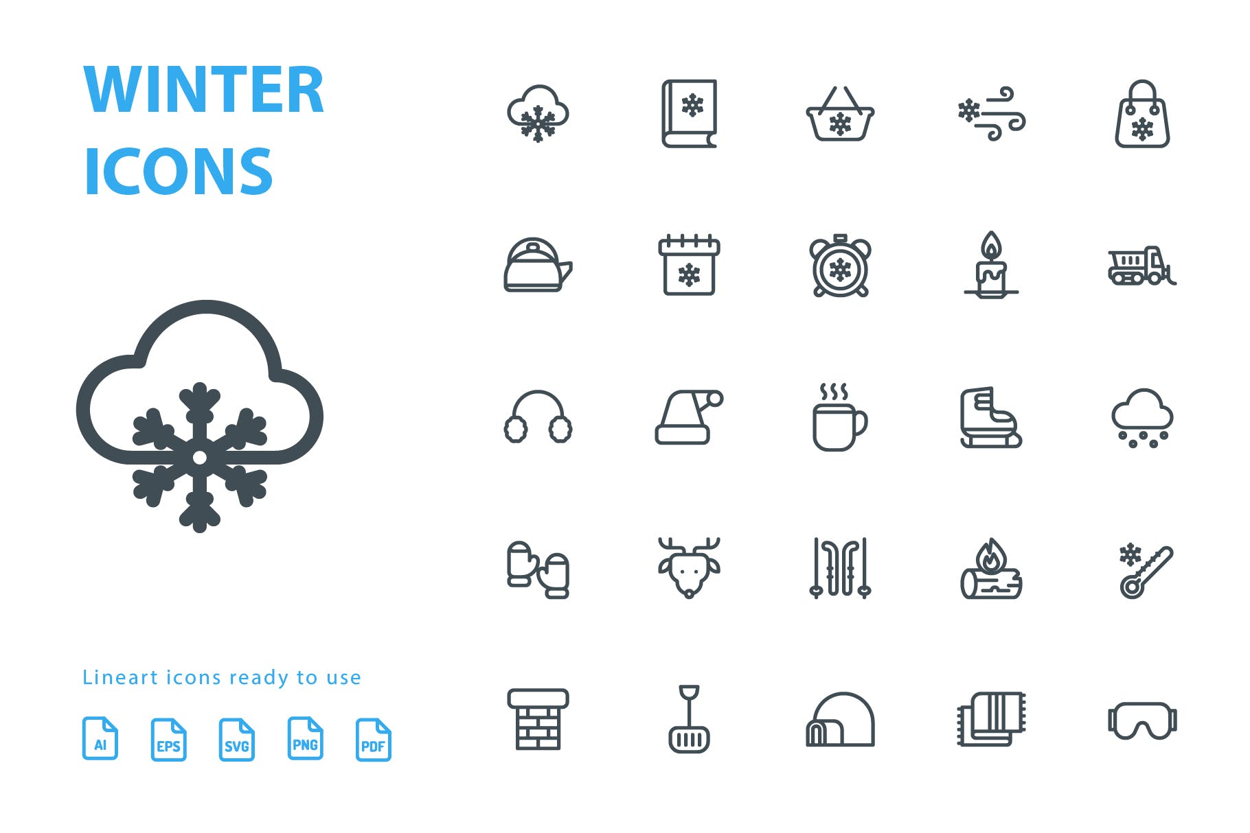 25枚冬天主题矢量线性第一素材精选图标v2 Winter Lineart Icons插图(2)