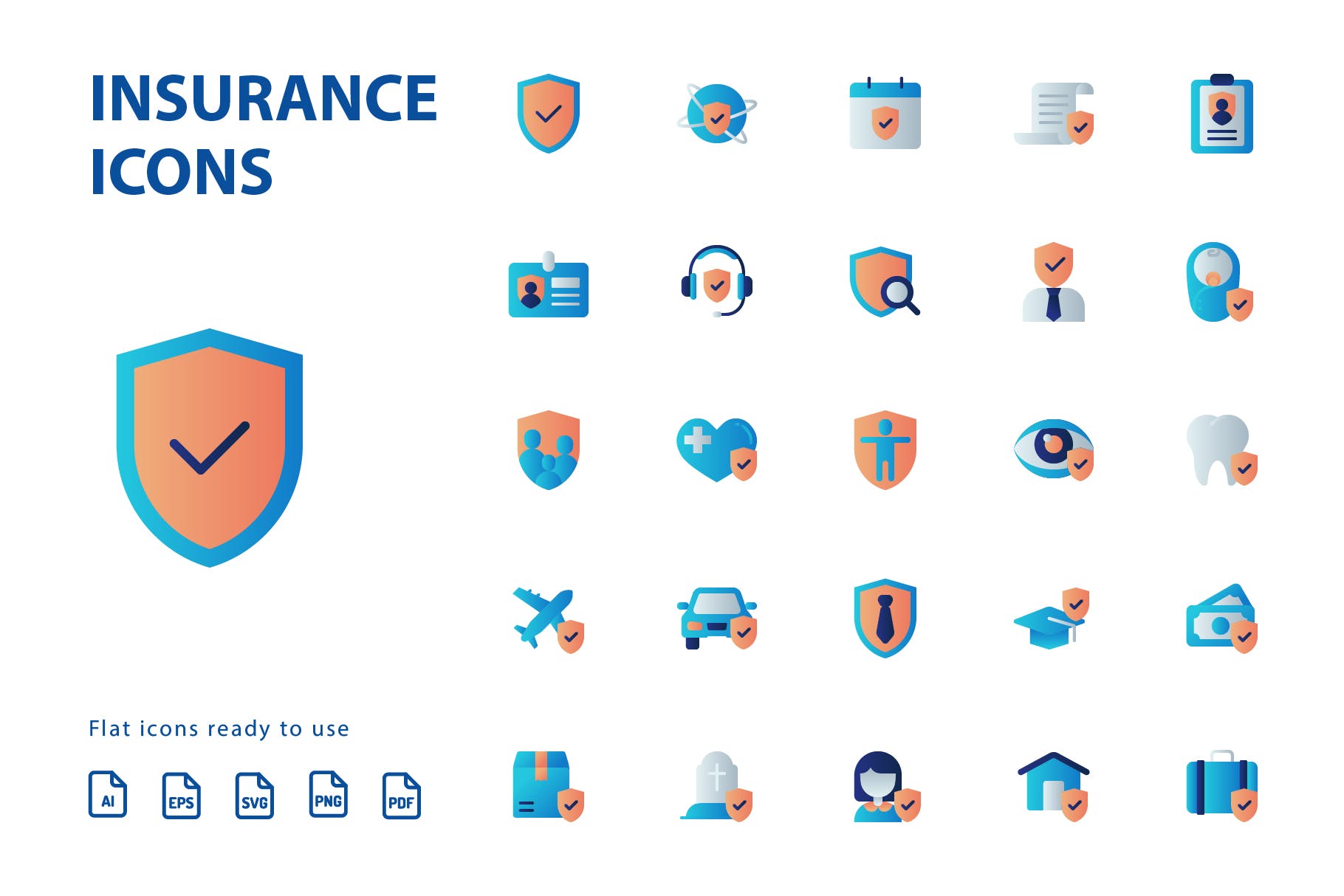 25枚扁平设计风格保险行业第一素材精选图标素材 Insurance Flat插图(1)