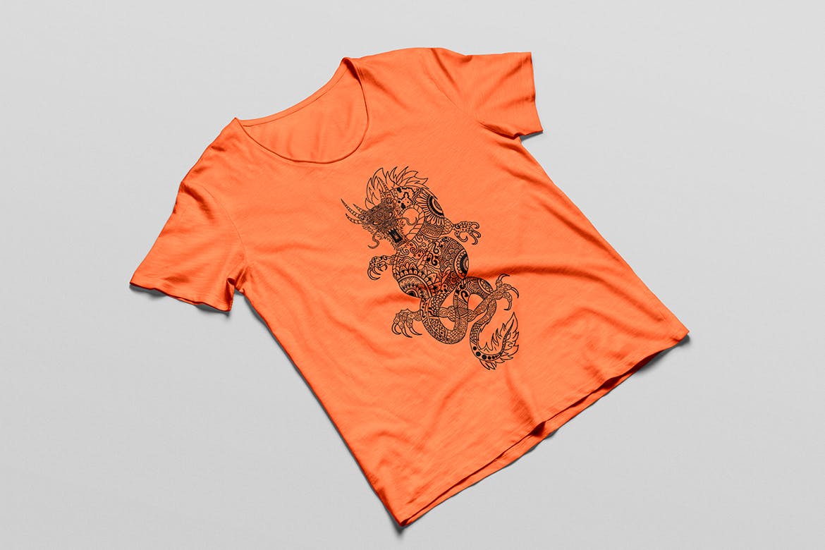 龙-曼陀罗花手绘T恤印花图案设计矢量插画第一素材精选素材 Dragon Mandala T-shirt Design Vector Illustration插图(6)