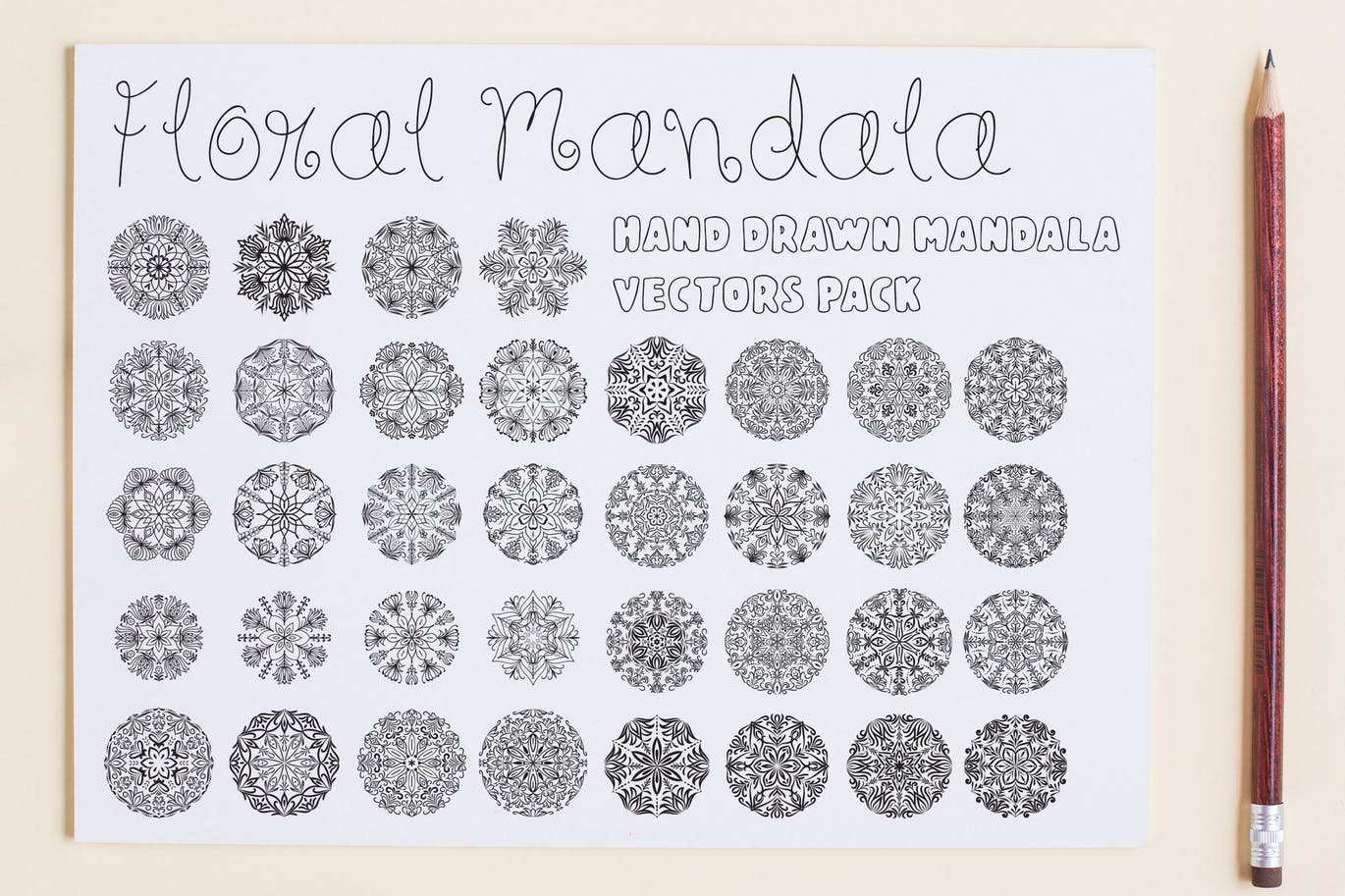 手工绘制曼陀罗花卉矢量图案素材v1 Floral Mandala Vector Pack插图