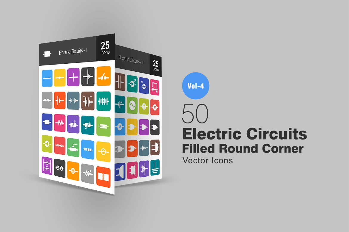 50枚电路线路板主题扁平化矢量圆角蚂蚁素材精选图标 50 Electric Circuits Flat Round Corner Icons插图